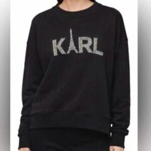 Karl Lagerfeld Black Crewneck with Silver Logo